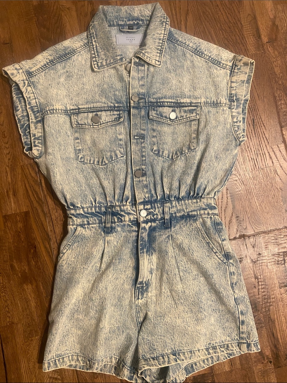 Blank NYC Light Acid-Wash Denim Romper in Blue and Cream
